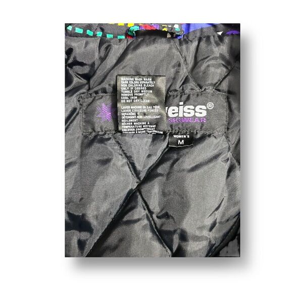 Vintage Edelweiss Skiwear Women’s Ski Bunny Bomber Jacket M Black Purple Retro - Picture 9 of 10